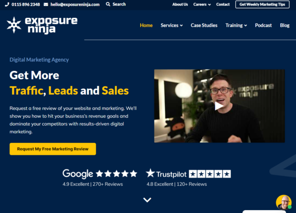 Screenshot of the Exposure Ninja homepage