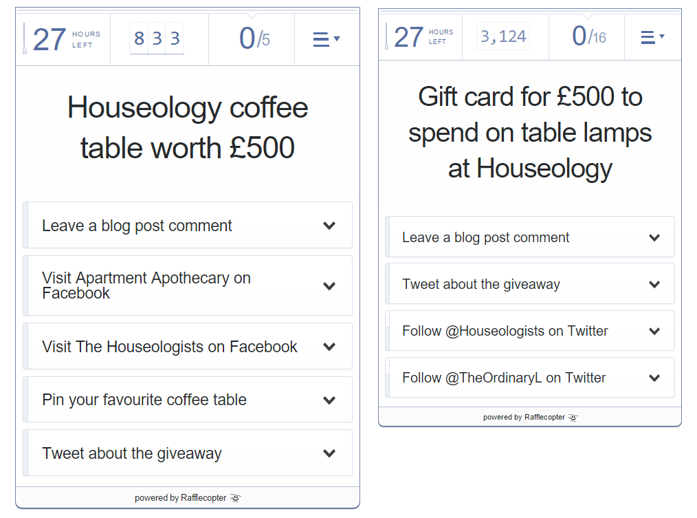 snippet of prizes from Houseology running competitions