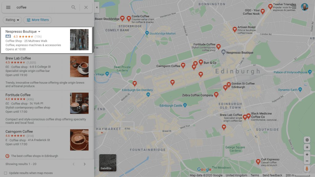 Screenshot of a Google Maps ad