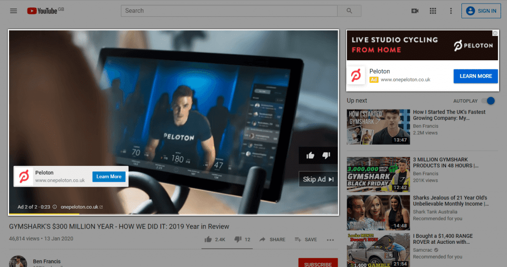 Screenshot of a YouTube ad