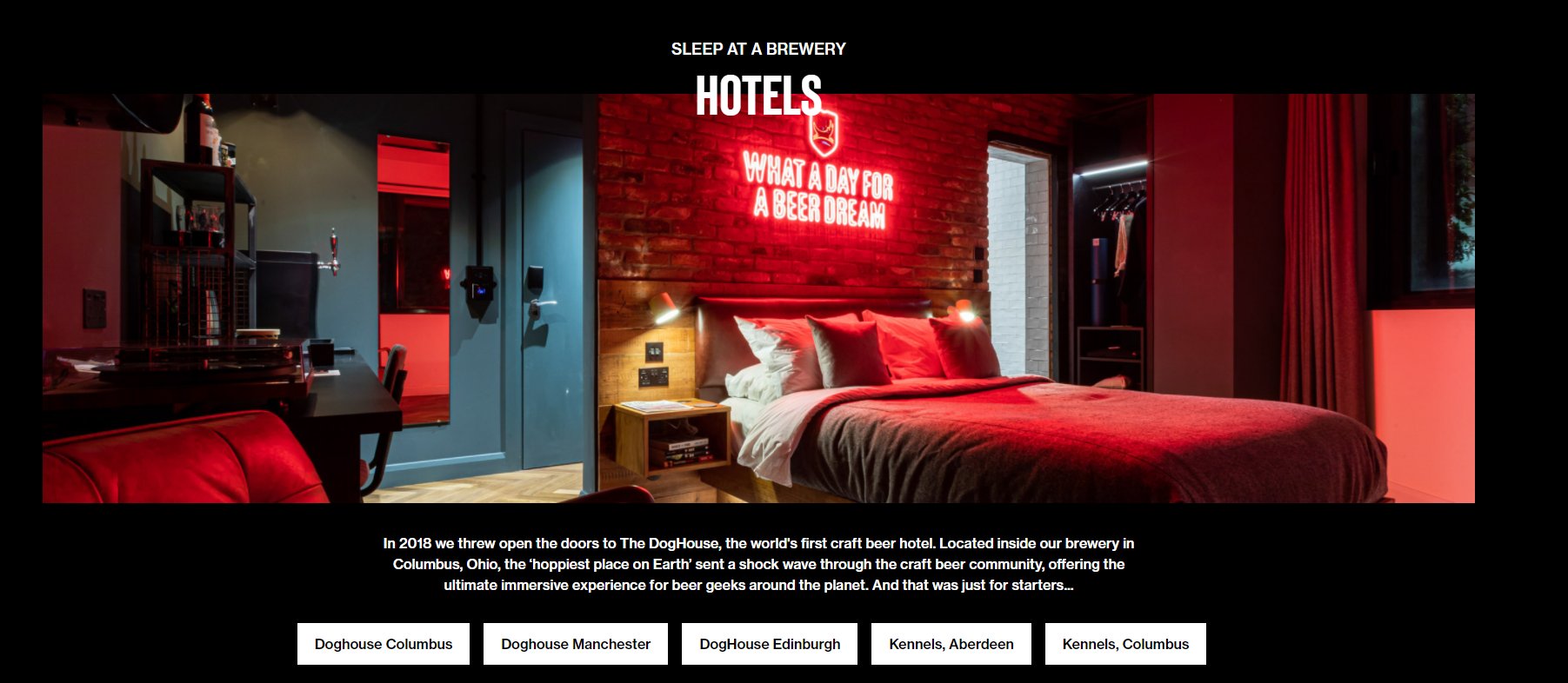 Screenshot of the BrewDog hotel website