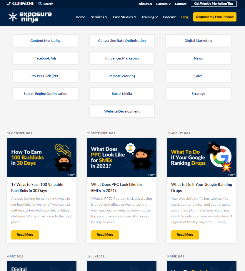 Screenshot of the Exposure Ninja blog