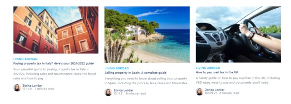 Screenshot of the Living Abroad section on the Wise blog