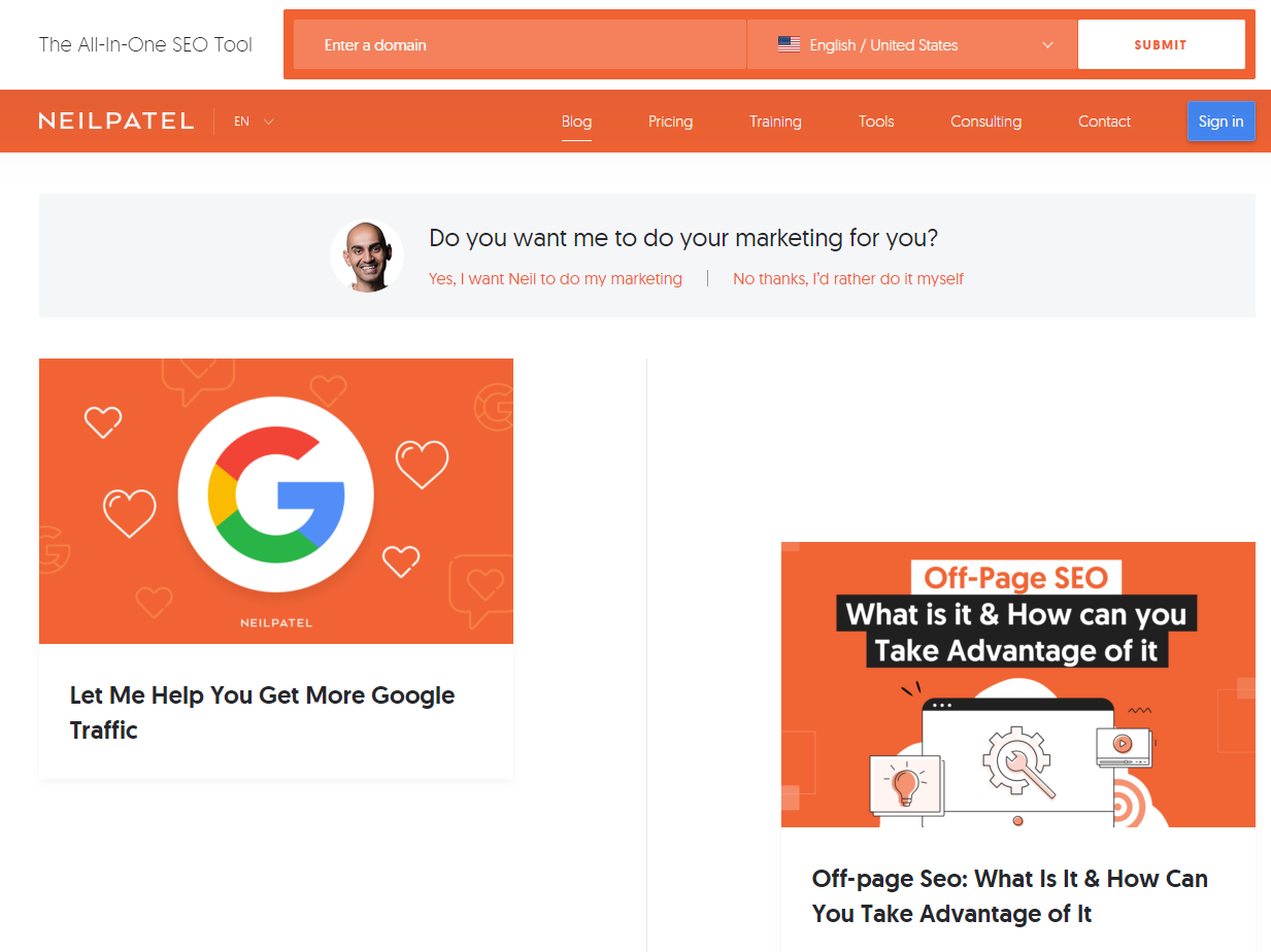 Screenshot of Neil Patel's Digital Marketing Blog