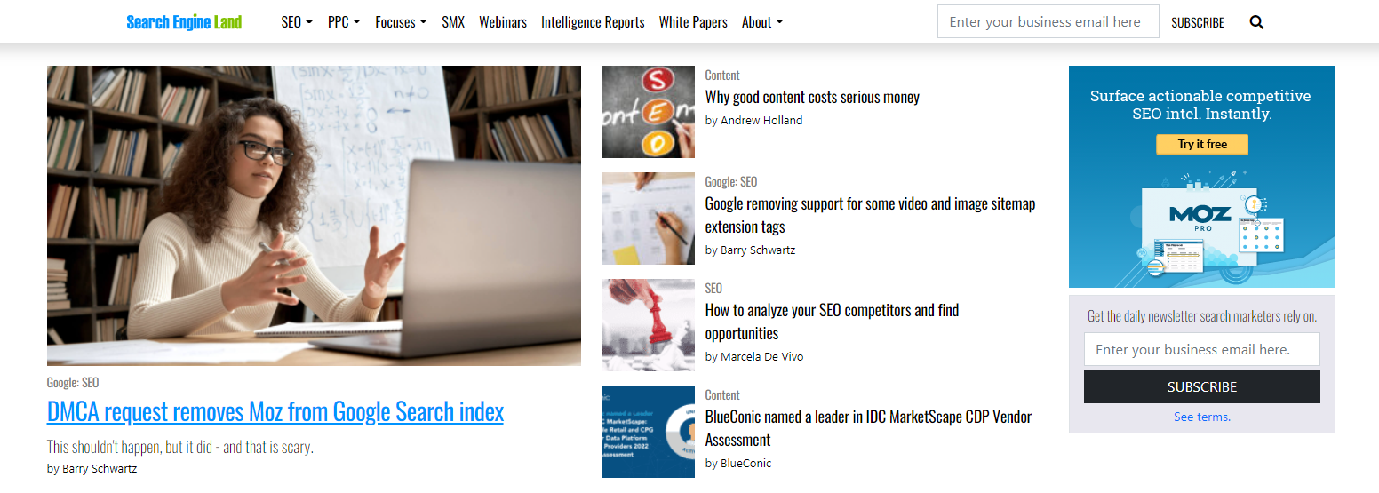 Screenshot of Search Engine Land