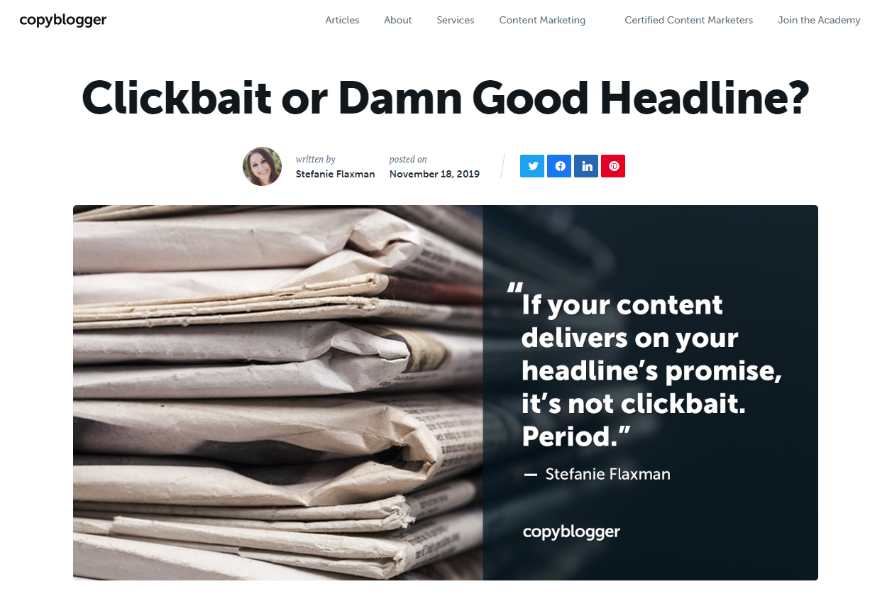 Screenshot of a Copyblogger blog