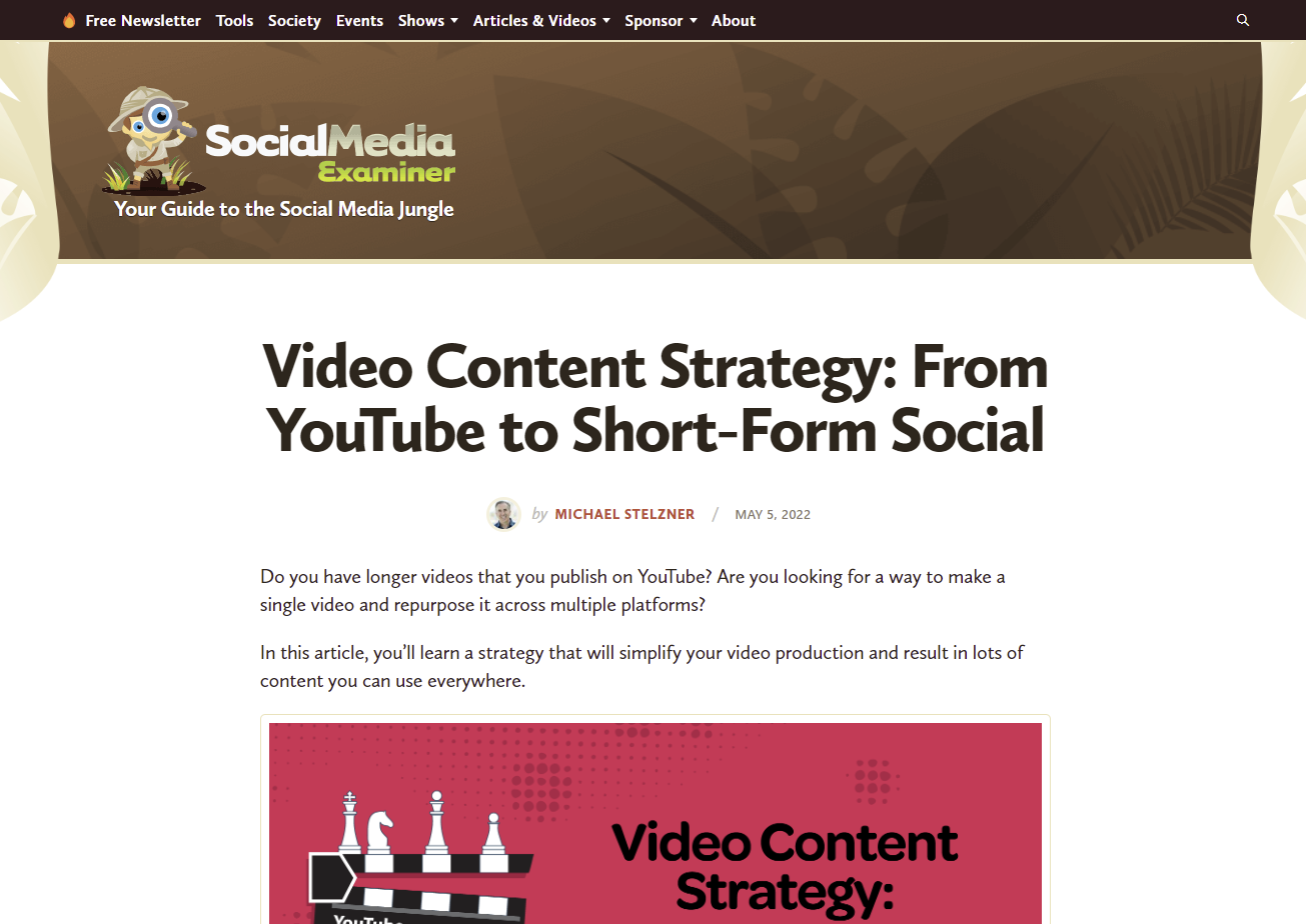 Screenshot of a Social Media Examiner blog