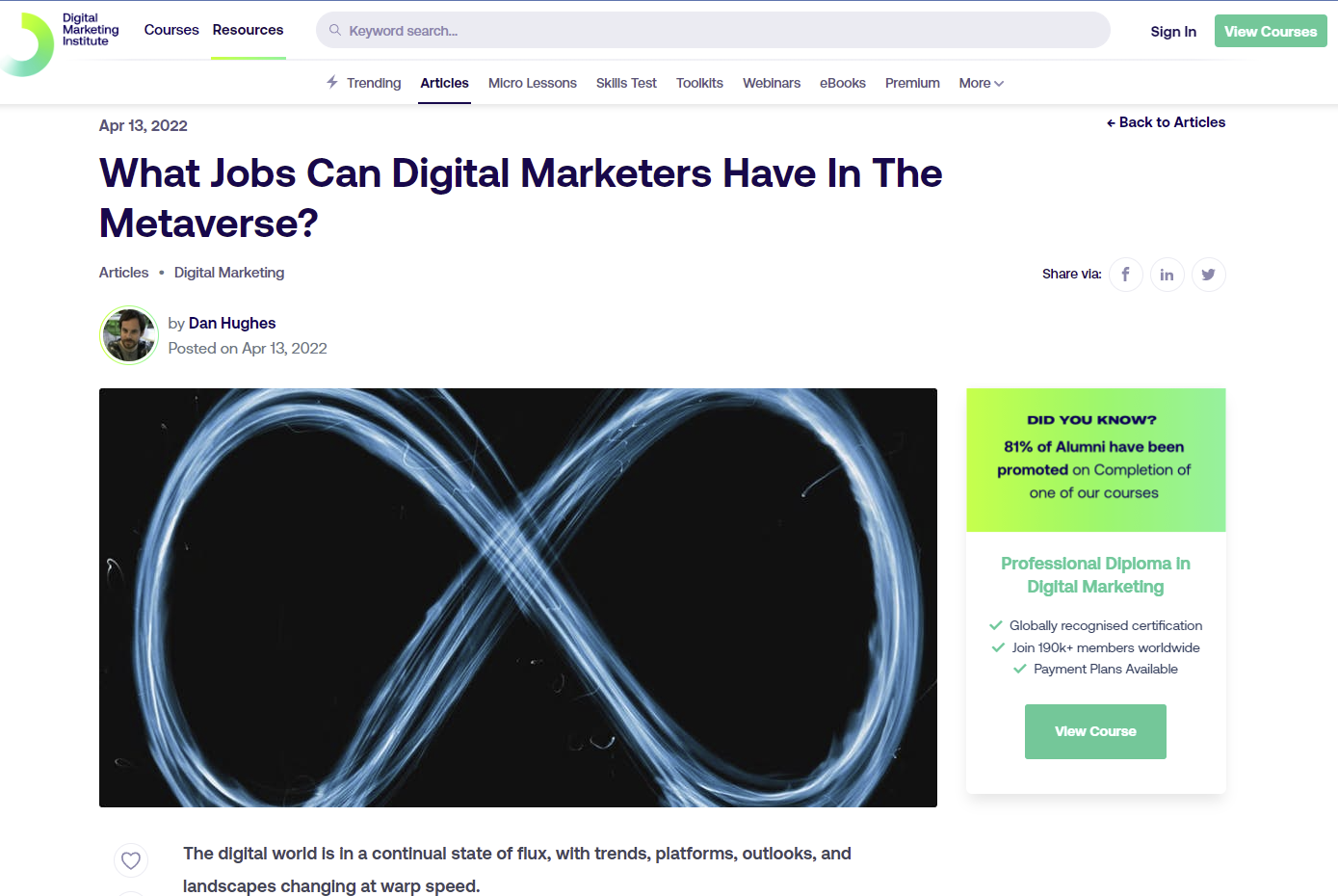 Screenshot of an article on the Digital Marketing Institute Blog