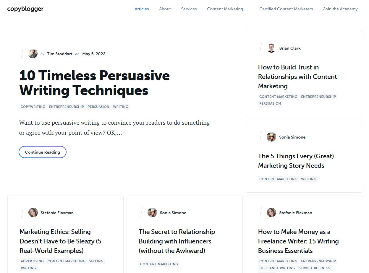 Screenshot of the Copyblogger Blog