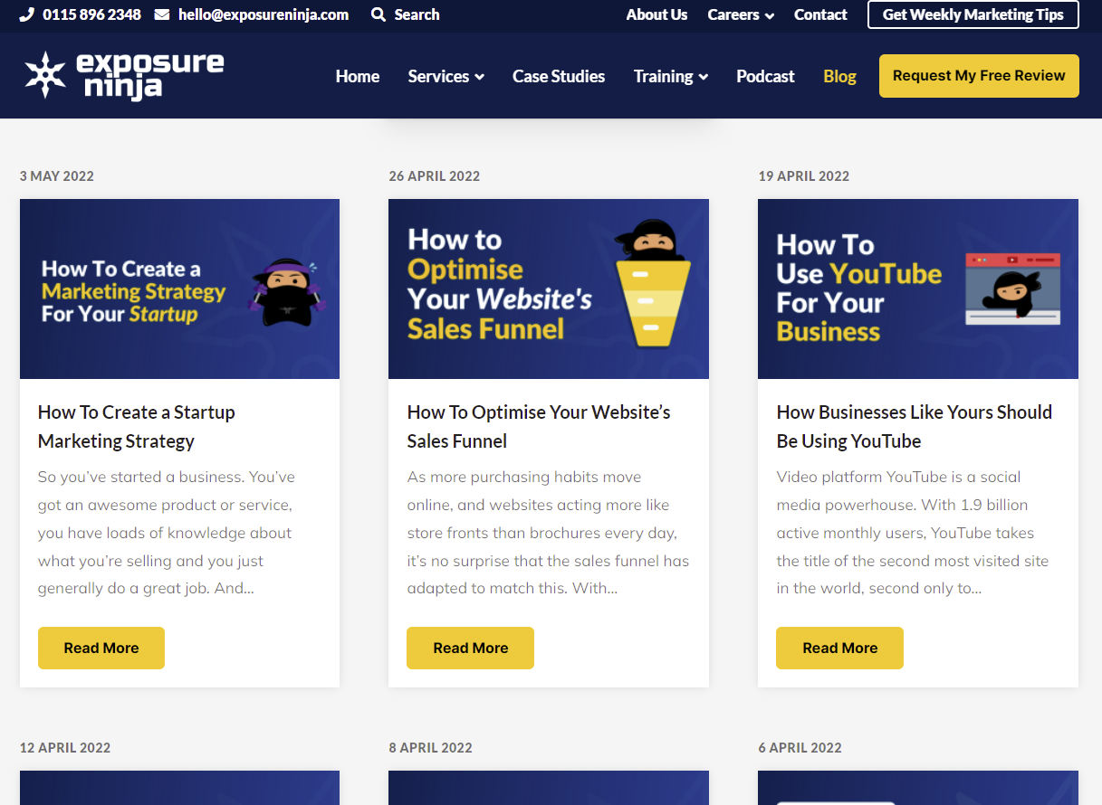 Screenshot of the Exposure Ninja digital marketing blog