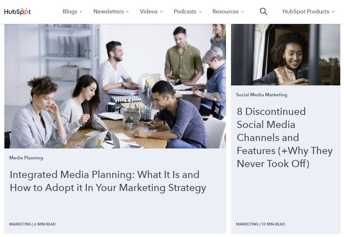 Screenshot of the Hubspot Blog