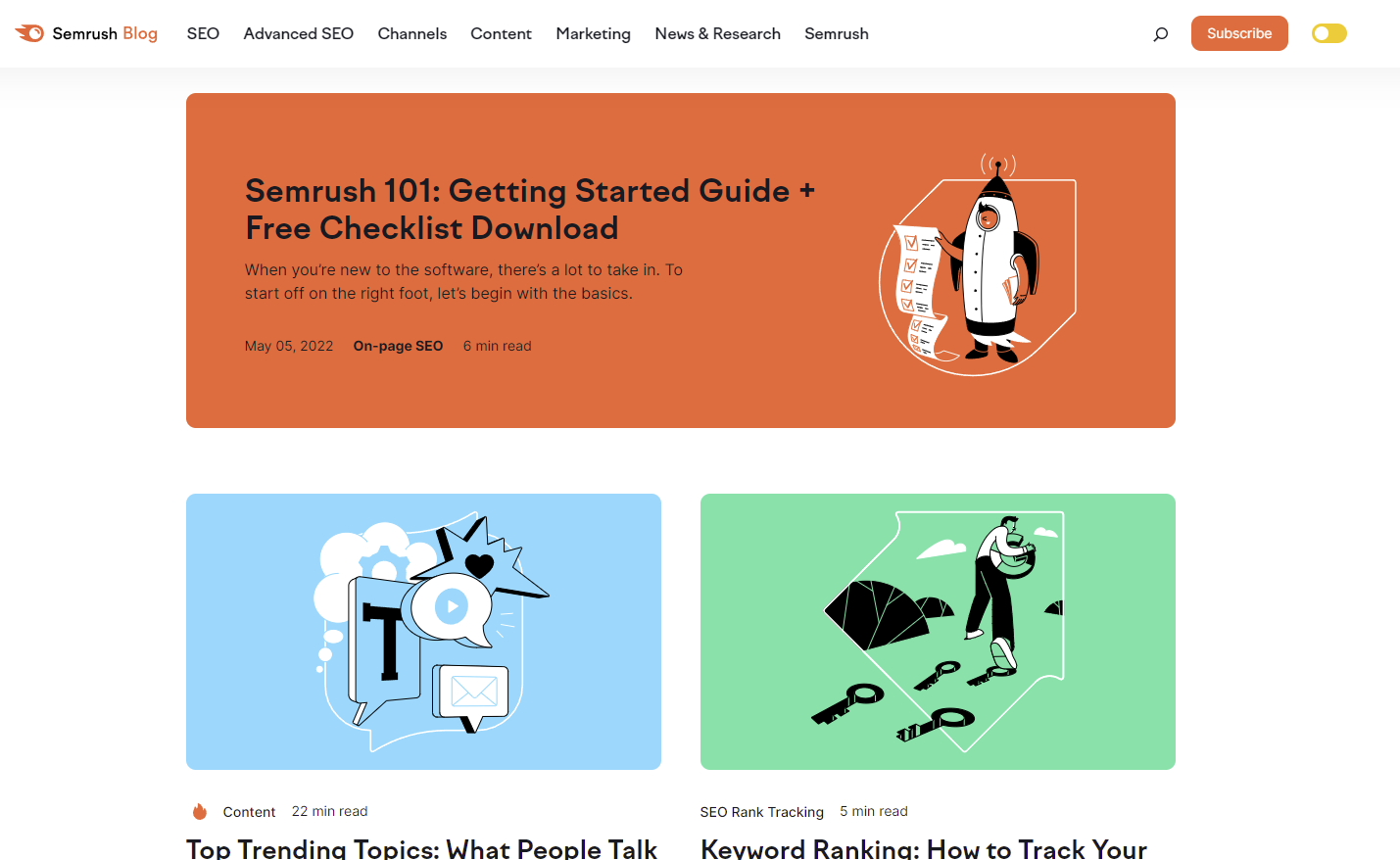Screenshot of the Semrush blog