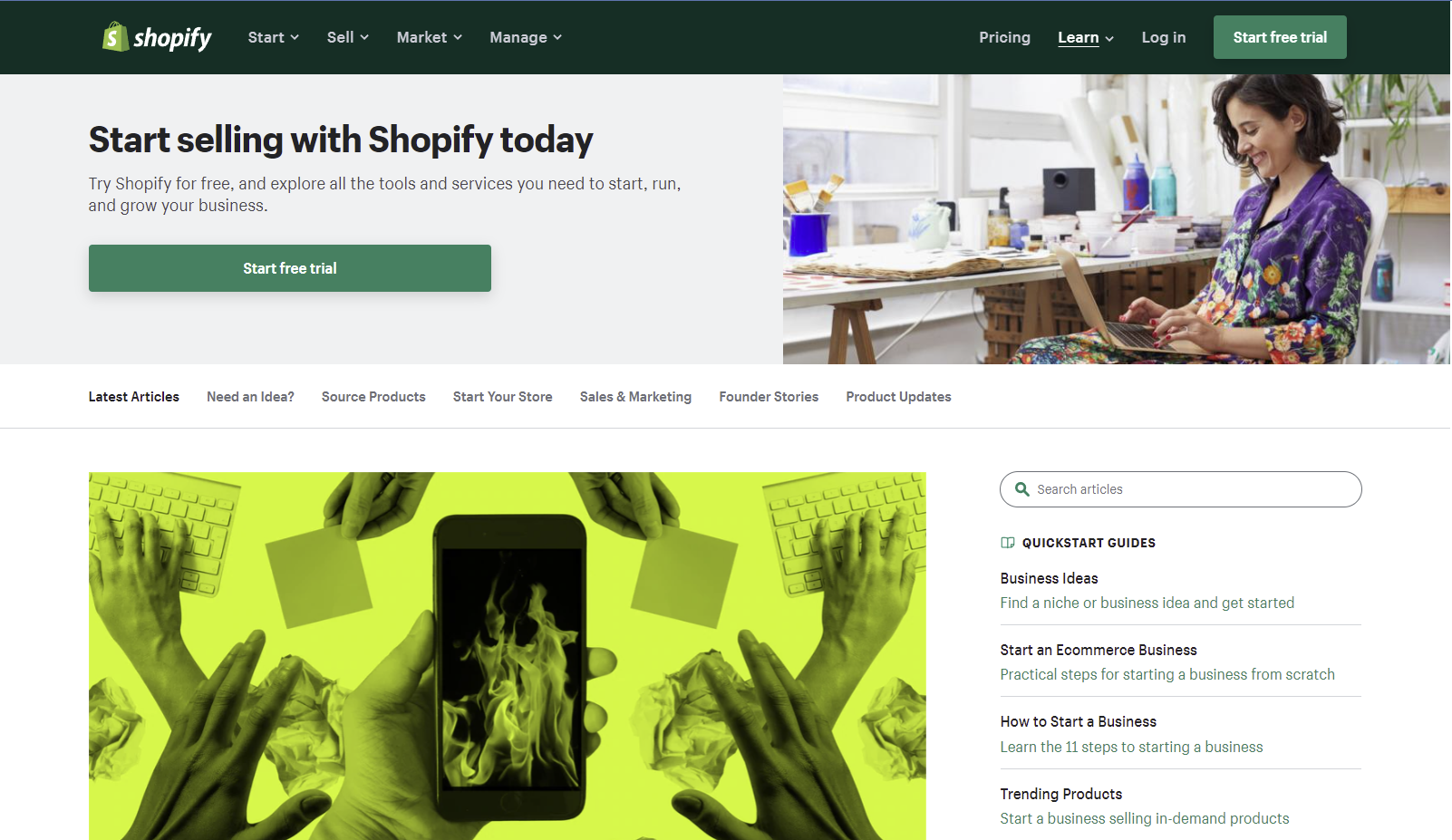 Screenshot of the Shopify blog