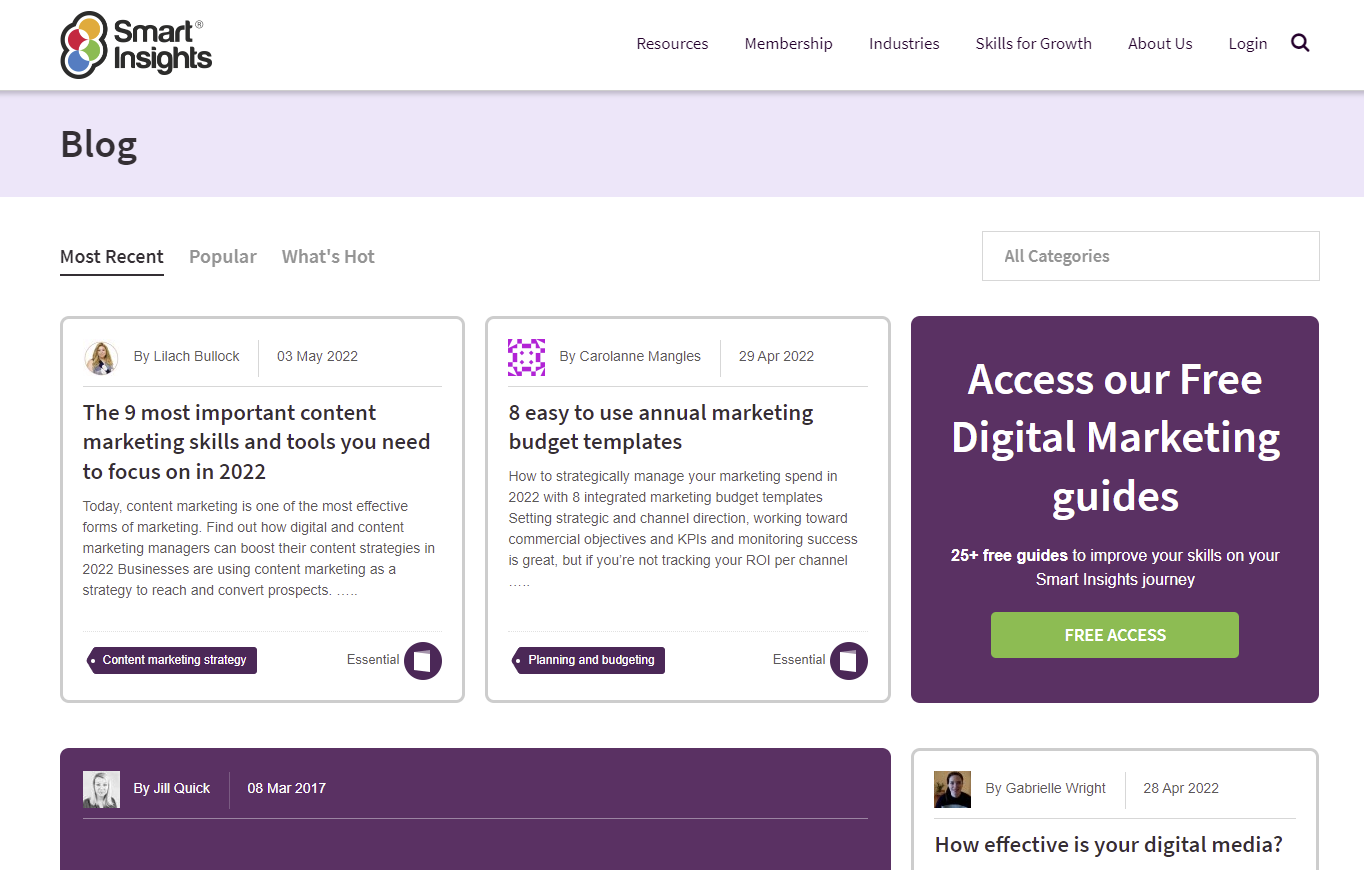 Screenshot of the Smart Insights Blog