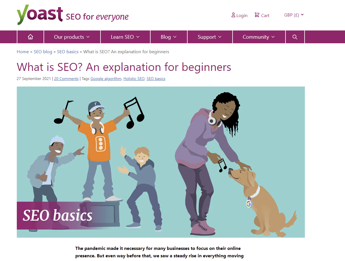 Screenshot of a Yoast blog