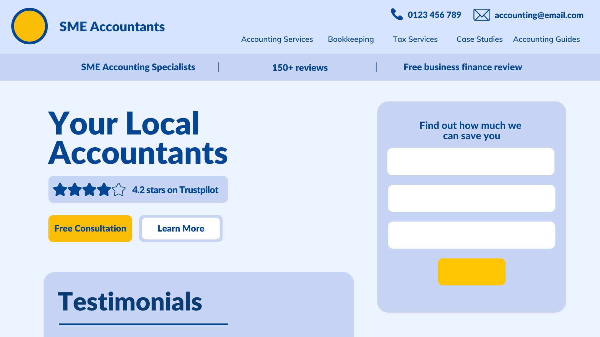Example accounting website layout