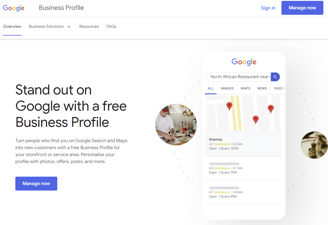 Screenshot of the Google Business Profile homepage