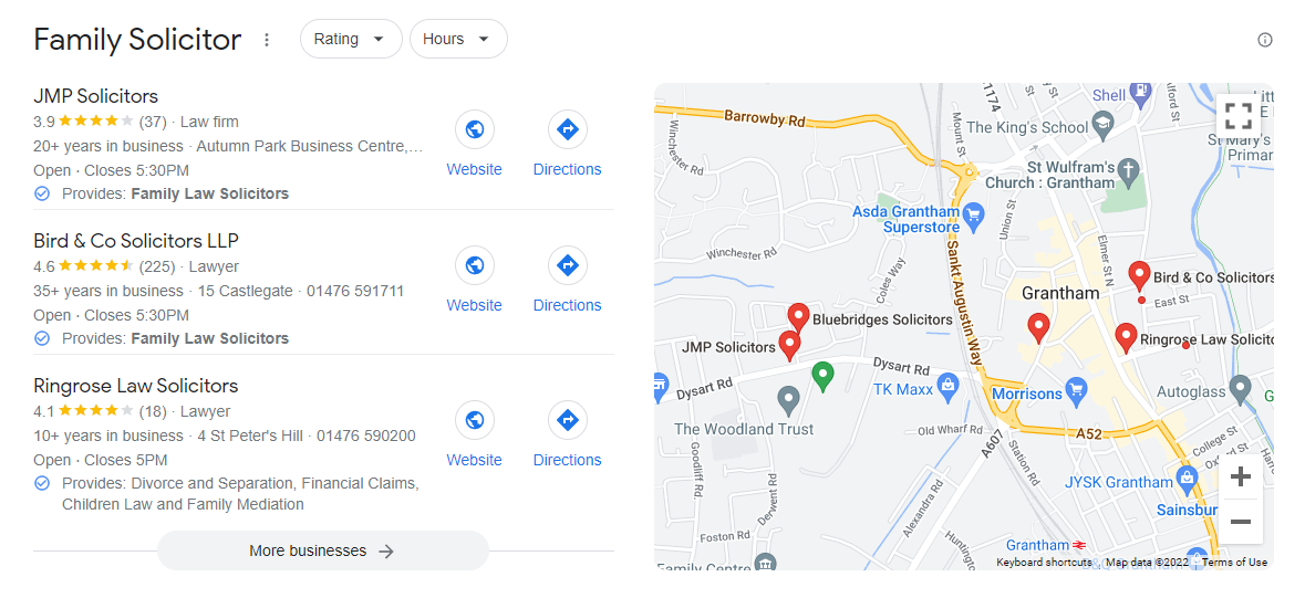 Google search results for "family solicitor near me"