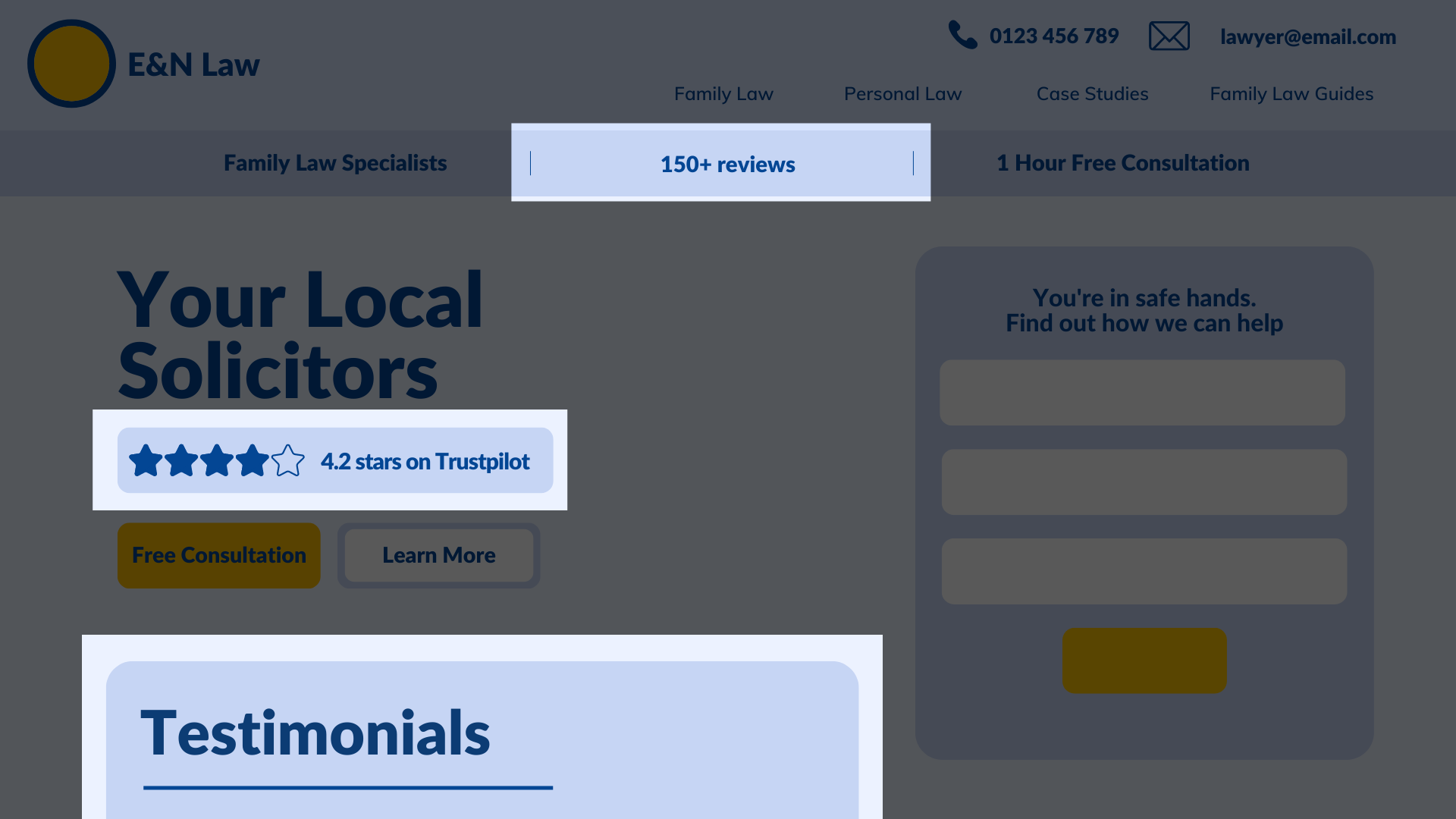Example of social proof on a law website