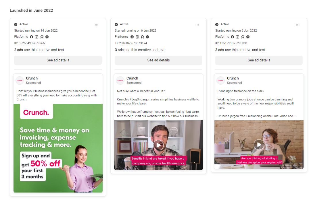 Screenshot of the Meta Ad Library 