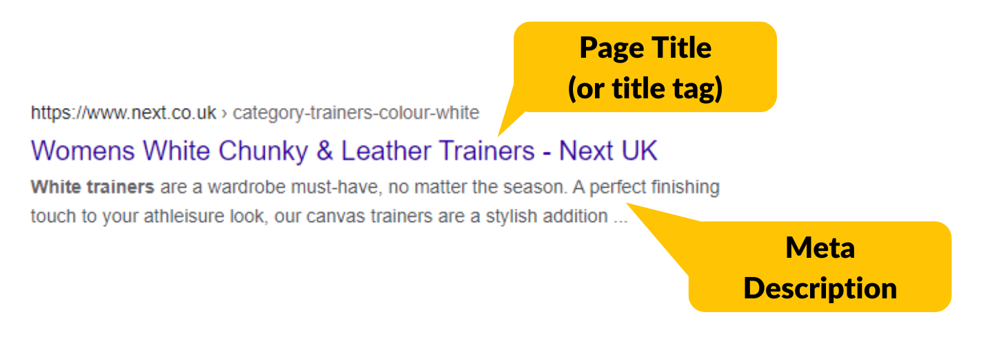 Screenshot of the page title and meta description on Google