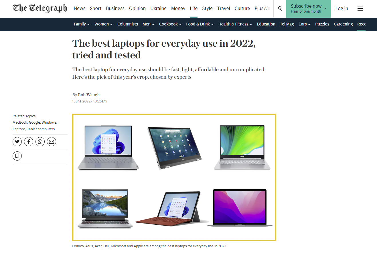 Screenshot of a list article