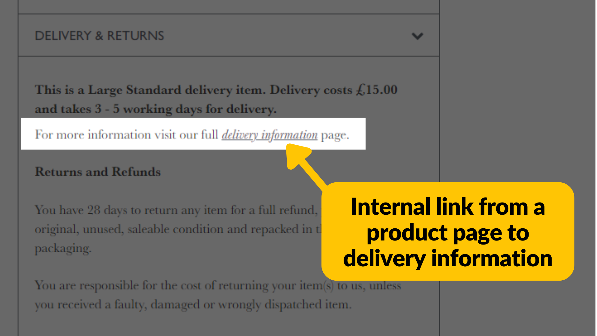 Example of an internal link on a website