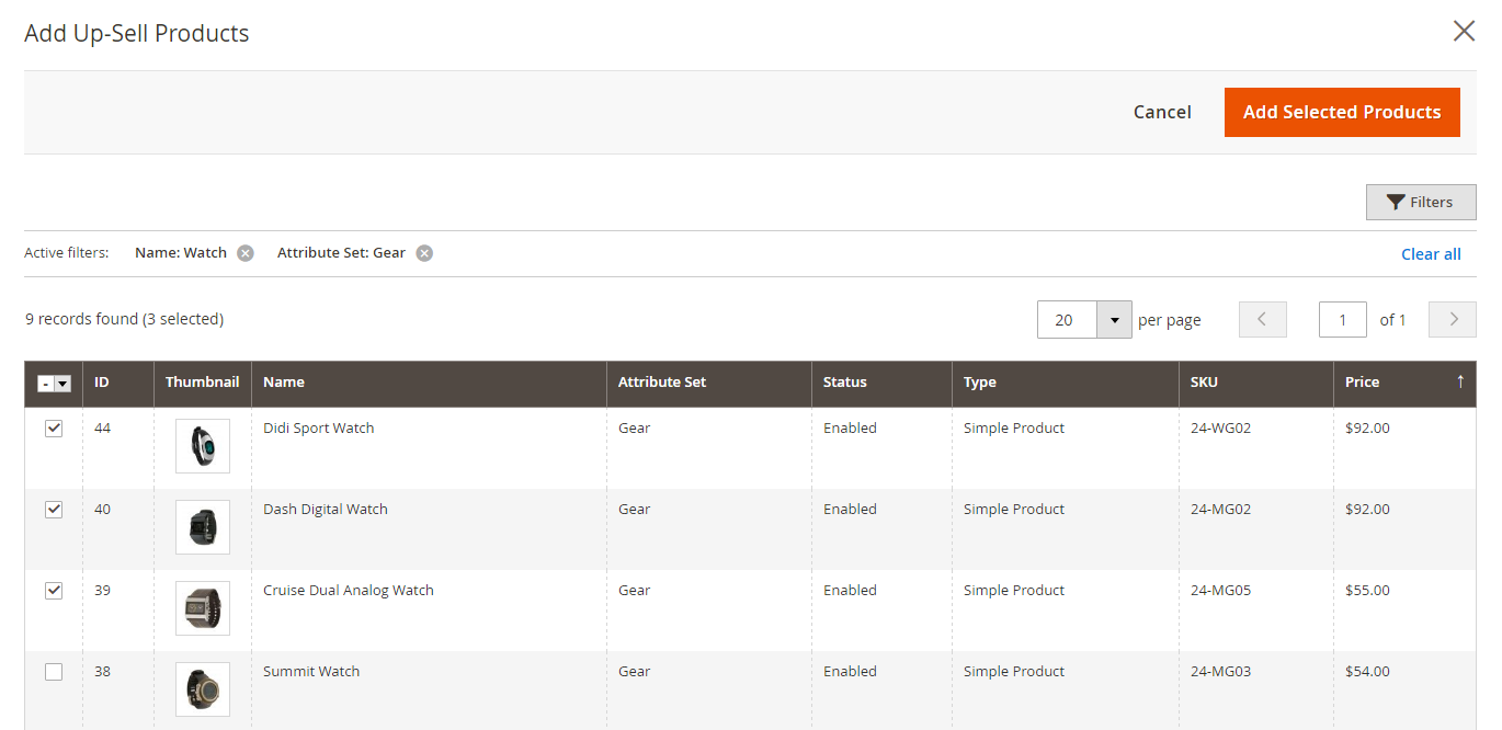 Screenshot of where you add upsell products in Magento