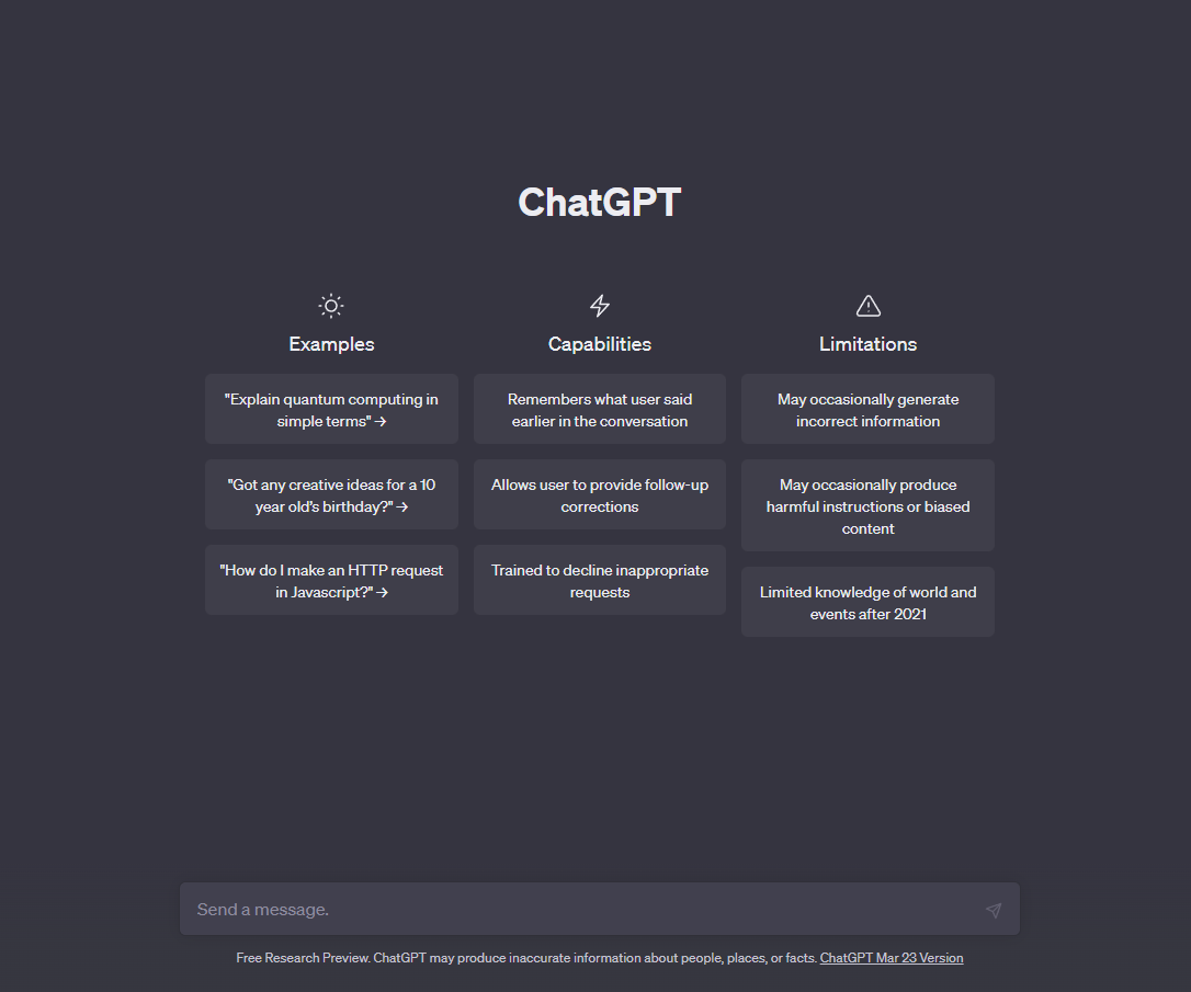 Screenshot of ChatGPT