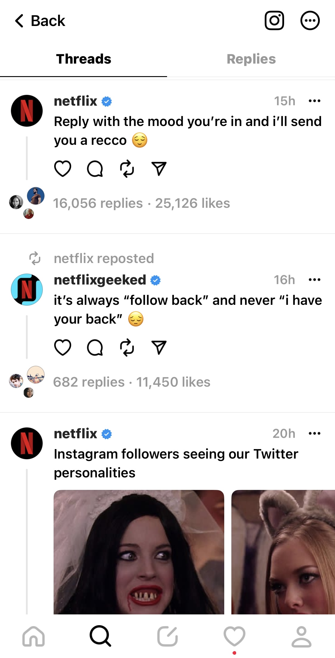 Screenshot of Netflix posts on Threads