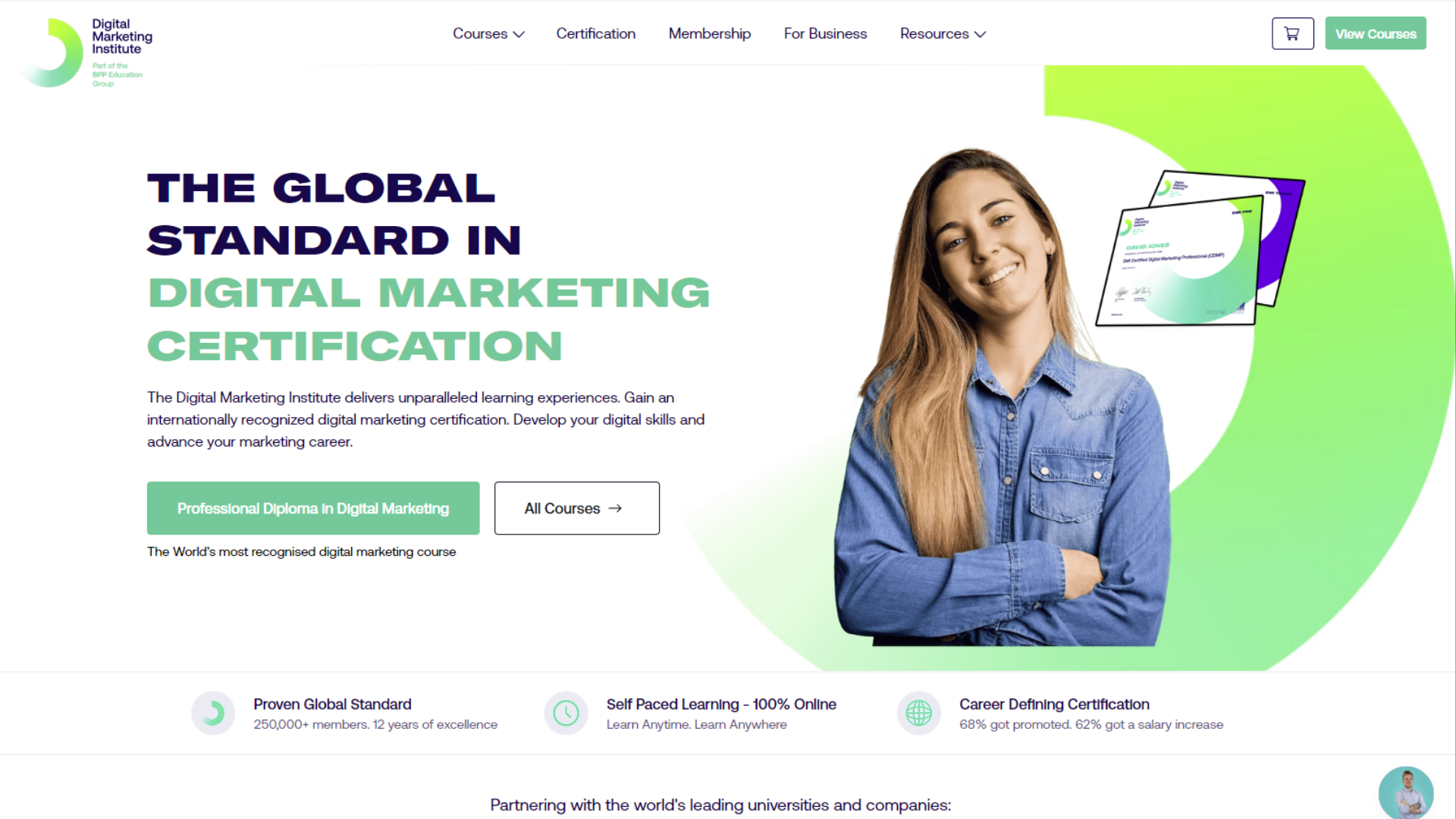 Screenshot of the digital marketing institute website