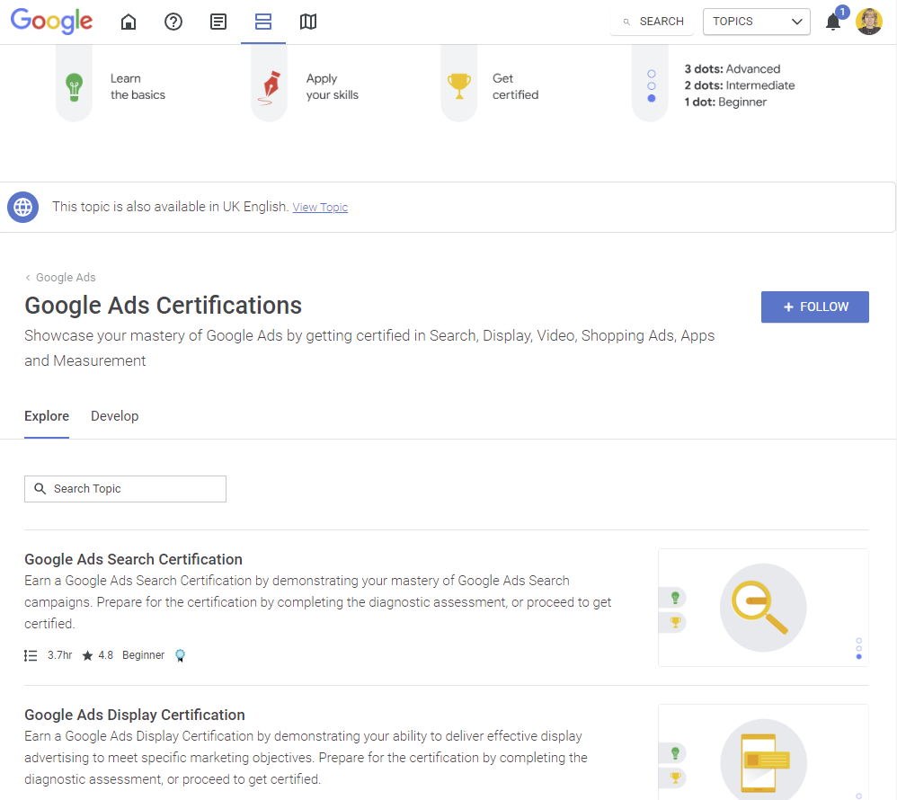 Screenshot of Google Skillshop
