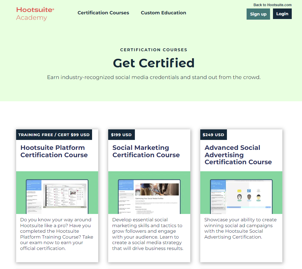 Screenshot of the Hootsuite Academy website