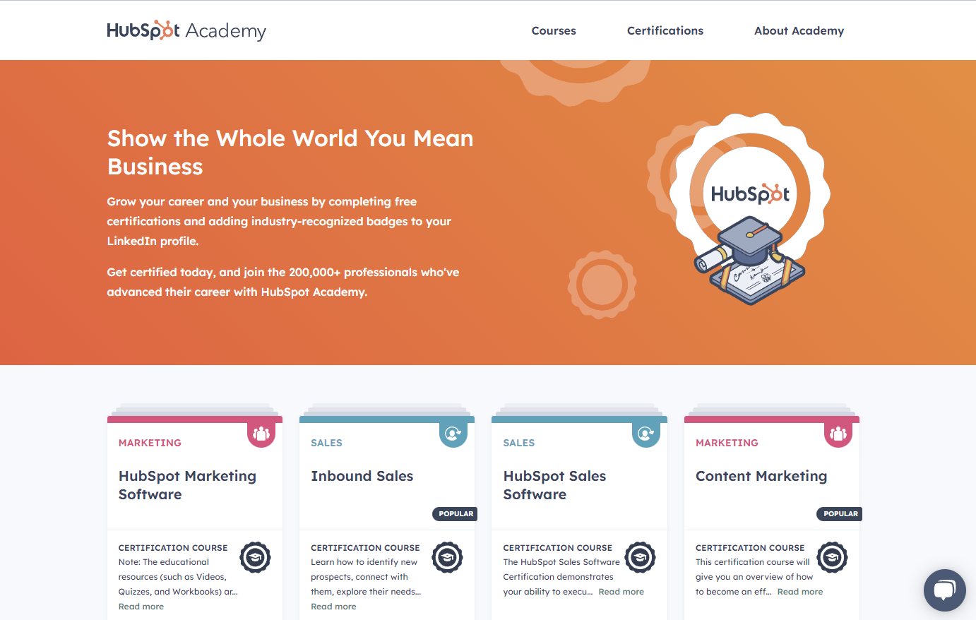 Screenshot of the Hubspot academy