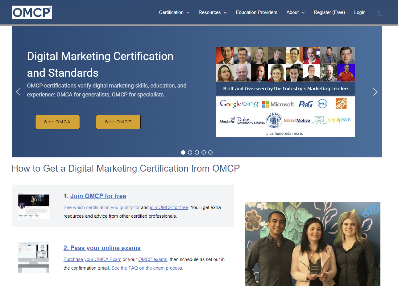 Screenshot of the OMCP website