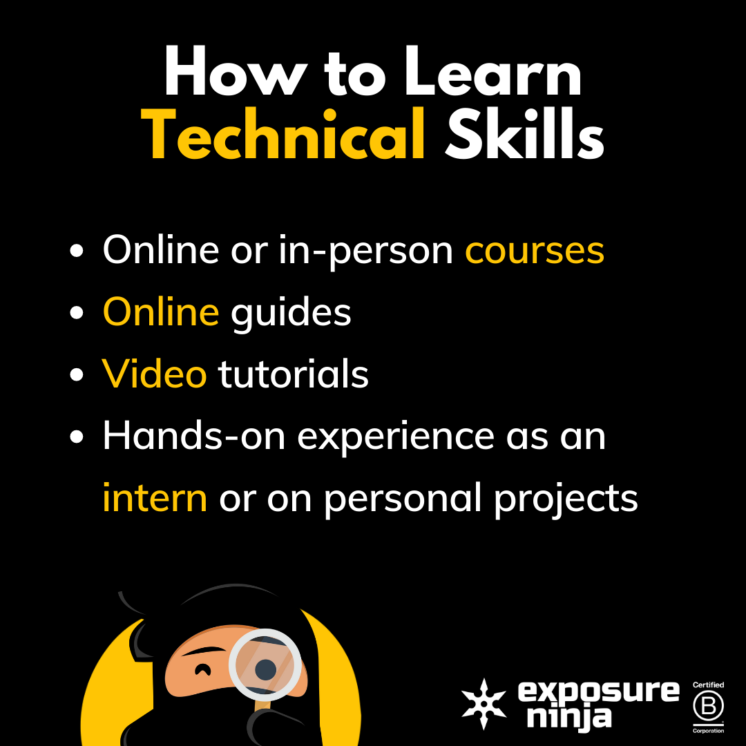 Graphic on how to learn technical skills, listing the same points as above