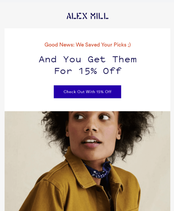 Screenshot of an abandoned cart email from Alex Mill