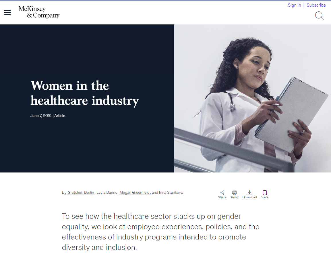 Screenshot of a study on women in the healthcare industry