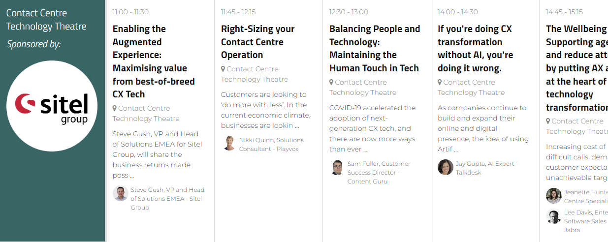 Screenshot of some talks and panels at an event