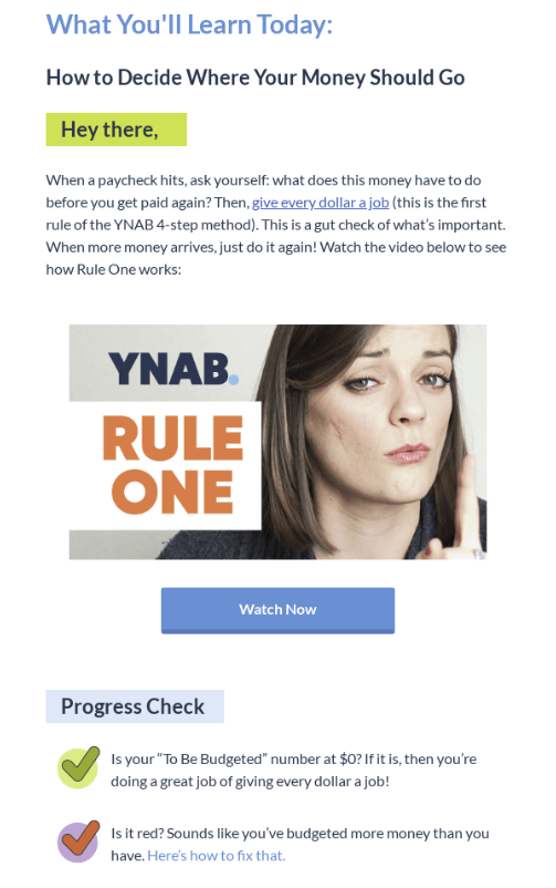 Screenshot of a newsletter email from YNAB