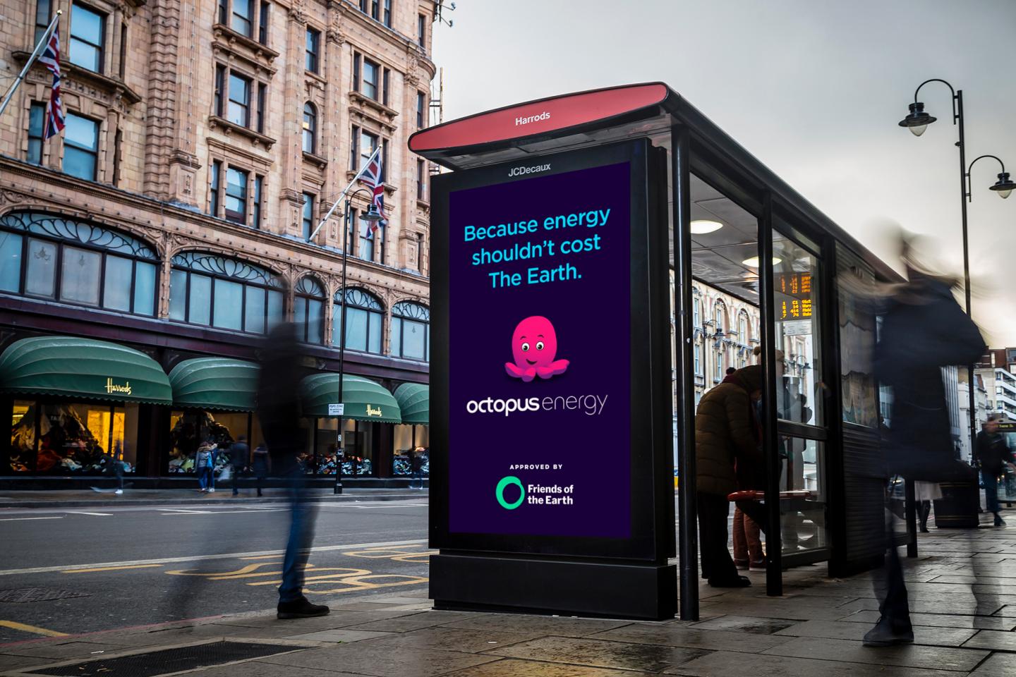 Photo of an Octopus Energy poster on the side of a bus stop