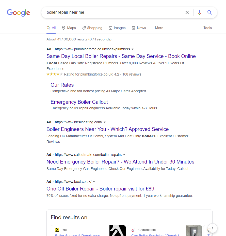 Screenshot of ads on Google