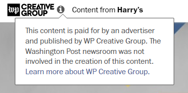Screenshot of a note on the article making it clear the content is sponsored