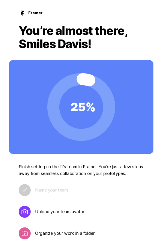 Screenshot of an email from Framer
