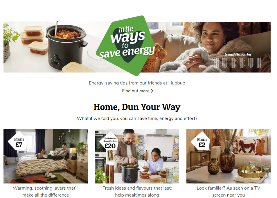 Screenshot of the Dunelm website