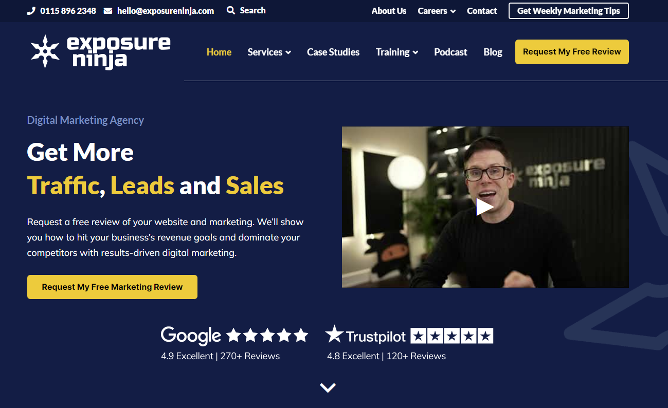 Screenshot of the exposure ninja website