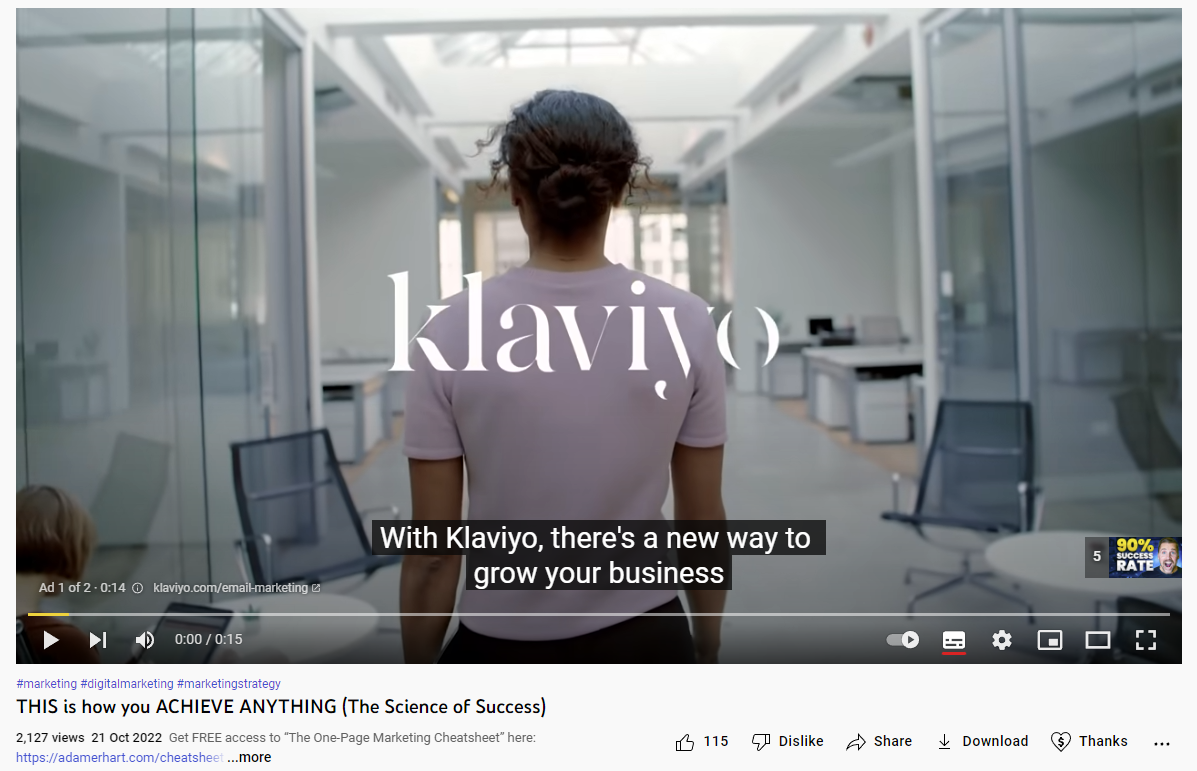 Screenshot of a video ad on YouTube