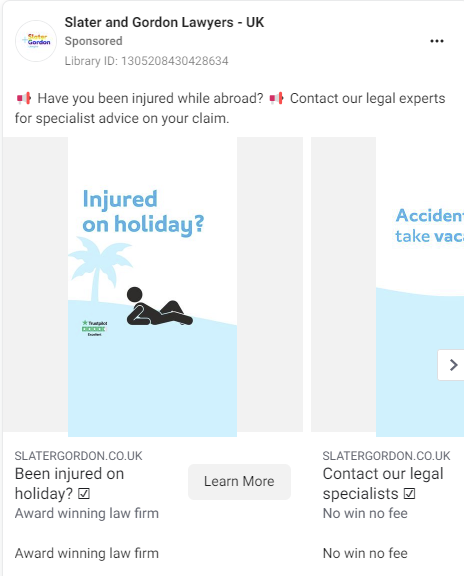 Screenshot of a legal ad