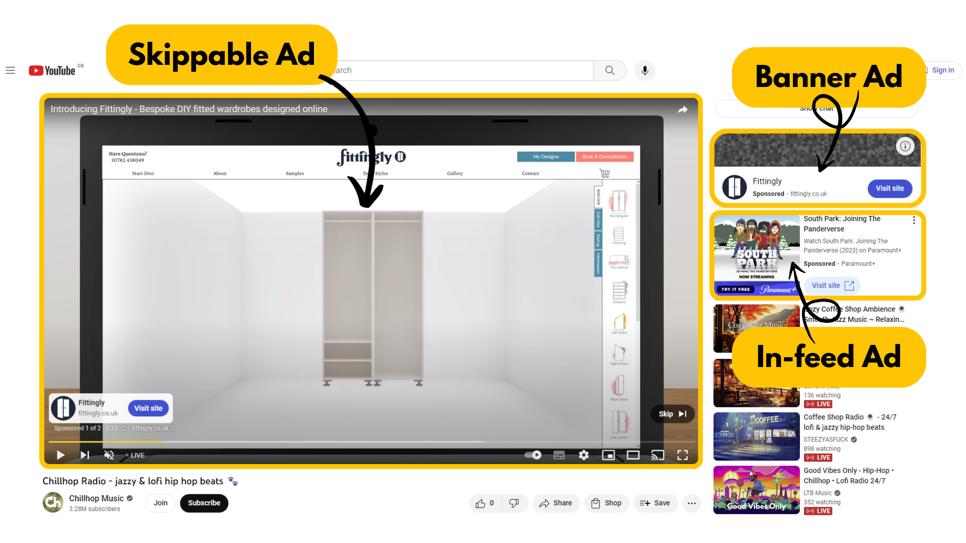 Screenshot of ads on youtube