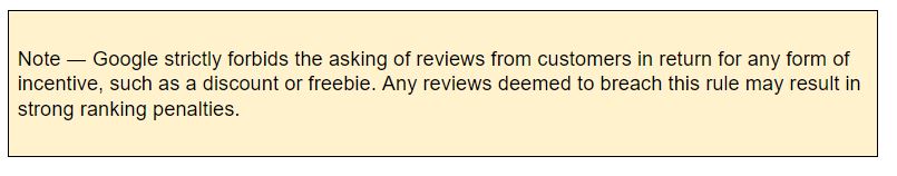rule Google reviews screenshot of Google rule regarding reviews